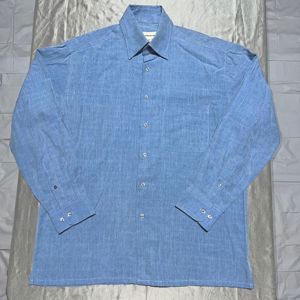 Pronto Uomo Mens Medium Blue Textured Modal Rayon Long Sleeve Button Down Shirt